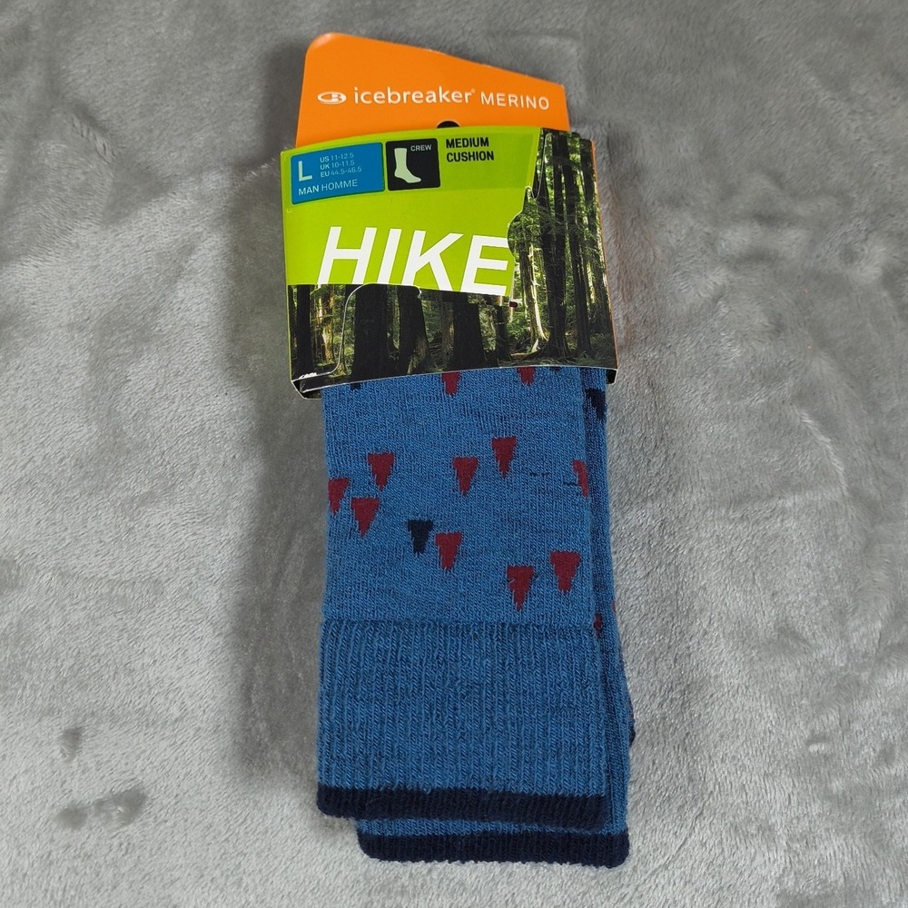 Icebreaker Socks Mens Large Crew Hike Merino Wool thunder Pattern Breathable New